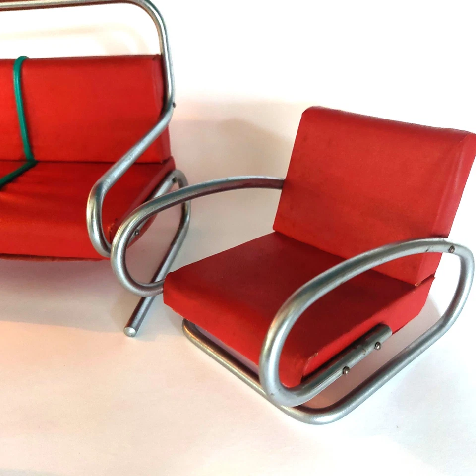 Miniature tubular furniture by Jindrich Halabala. Bakelite & standard lamp - Image 3 of 4