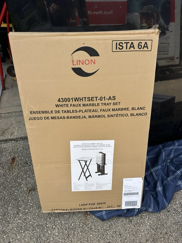 Set of 4 TV Tray Snack Table W/ Stand Wood Folding Portable Desk Faux Marble Top - Image 2 of 2