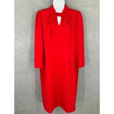 Calvin Klein Red Sheath Dress Sz 14 Mock Neck Long Sleeve Cocktail Office