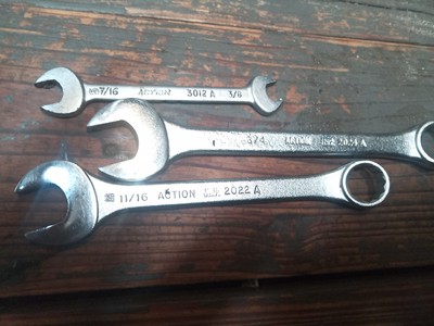 3x Super Clean Vintage ''Action'' Brand Wrenches. 2022A, 2024A, 3012A