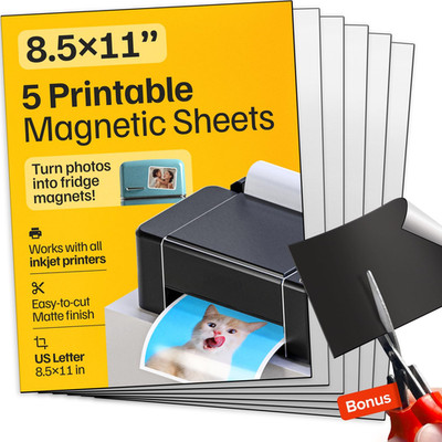 Printable Magnetic Sheets 5 Pcs Matte (8.5''x11''/22x28cm)   Inkjet-Optimized Flex