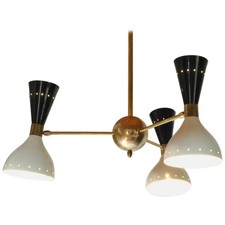 Lampadario da soffitto metà secolo 3 bracci Diabolo ottone luce italiana rega...