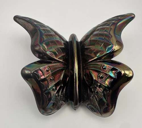 Vintage FENTON Amethyst Carnival Glass Butterfly Paperweight