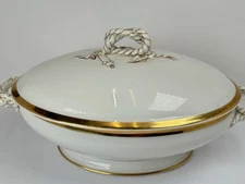 Haviland Limoges France Covered Tureen Rope Handle Gold Trim Antique Oval Dish