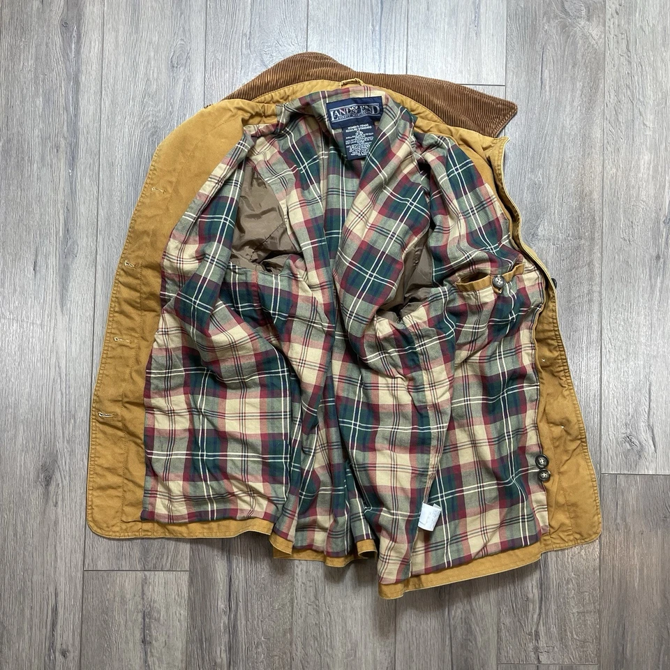 Vintage Lands End Chore Barn Coat Plaid Lining Corduroy Collar Cuff Women’s XL - Image 3 of 4