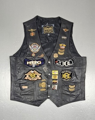 Vintage Harley Davidson Leather Vest Mens 40 Patch Loaded HOG, Rallies 1999 2000