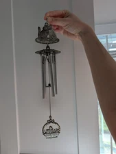 Vintage Whispering Winds TJM Pewter Cat Wind Chime Cats Kittens Kitty Basket 13”