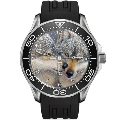 Wolf Paar Love Diver sportlicher Stil Silikon schwarzes Armband Armband Armbanduhr