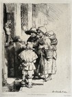 Rembrandt gravure les Trois Mendiants Beggars Receiving Alms 1648