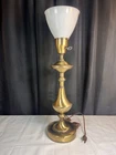 MCM Torchiere Table Lamp Brass  With Milk Glass Shade Vintage Lamp 23”