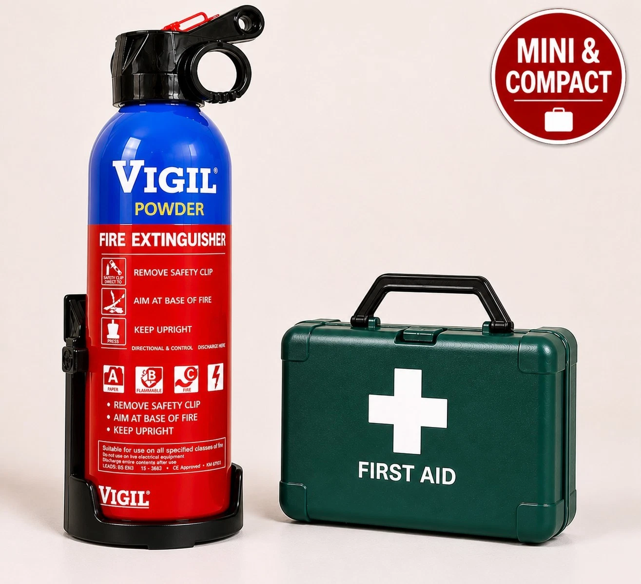 600G POWDER FIRE EXTINGUISHER + MINI FIRST AID KIT FOR CARS CARAVAN HOME BUNDLE