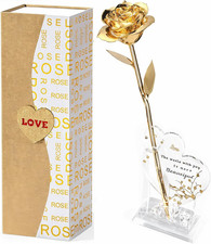 Gold Dipped Real 24K Gold Rose, 1 Pack Infinity Flower Decor Hand Dipped in 24K
