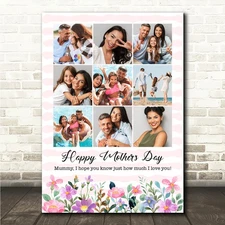 Photo Collage Gift For Mummy Mother's Day 9-Photo Pink Floral Print Or Canvas