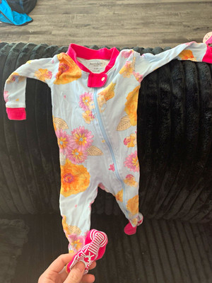 Burt's Bees Baby Girls 3-6M Floral Footed Zip Coverall Sleeper Cotton Pink