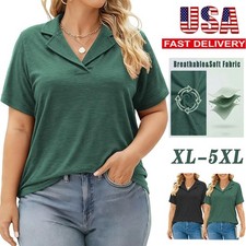 Plus Size Women Polo V Neck Shirts Collared Tops Casual Short Sleeve Tops XL-5X