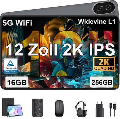 2025 12 Zoll Tablet Android 15 16GB RAM+256GB Tablet Octa-Core 5G WiFi 5MP+13MP