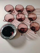 ~Exc~ 8 Pc Tea Cup Set Duralex Bormiloi Rocco Amethyst Purple Glass Coffee 