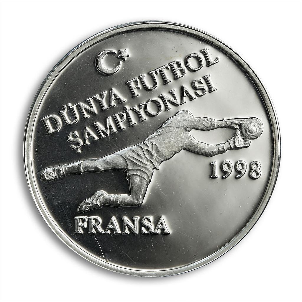 Turkey 750000 lires FIFA World Cup in France 1998 football silver