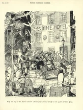 Vintage 1938 British Cartoon: VACATION ON THE SEA Fish Quay HUMOR Illus. by Pont