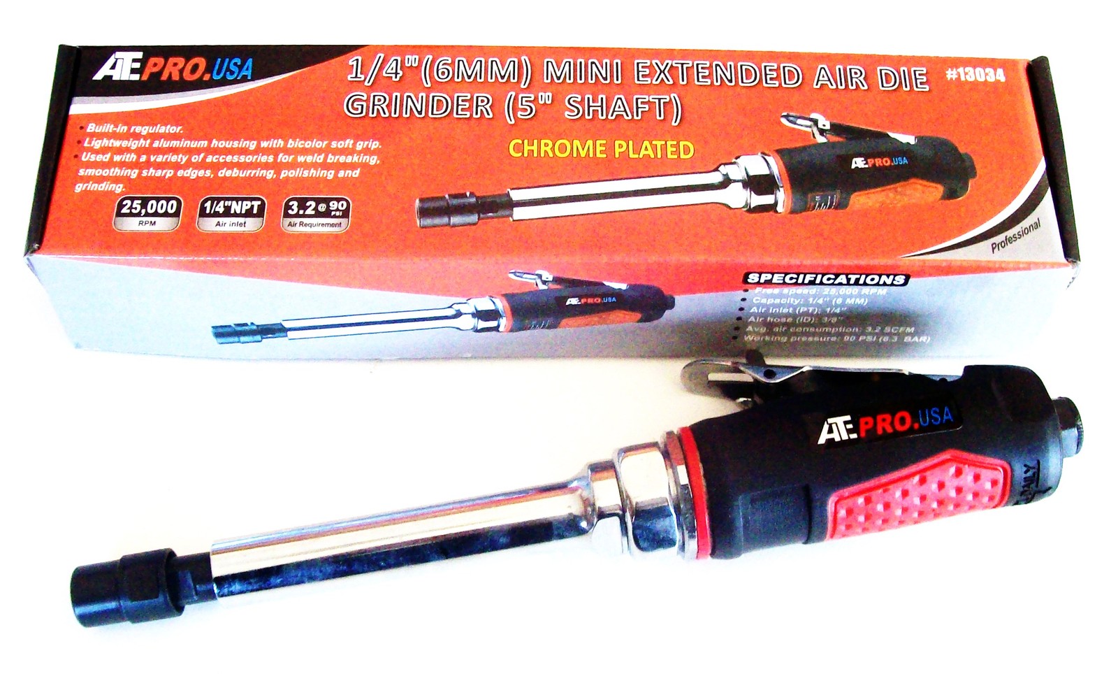 ATE PRO 1/4" PROFESSIONAL EXTRA LONG 5" EXTENDED SHAFT AIR DIE GRINDER 13034 