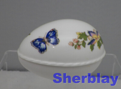 Vintage Aynsley Cottage Garden Egg Trinket Box Bone China Made In England 3'' Lng
