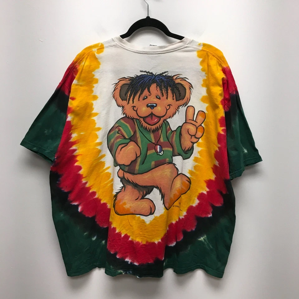 Camiseta Grateful Dead Azul Líquido Verde De Colección 1999 Tie Dye Rasta Bear Band XXL Foto 3 de 4