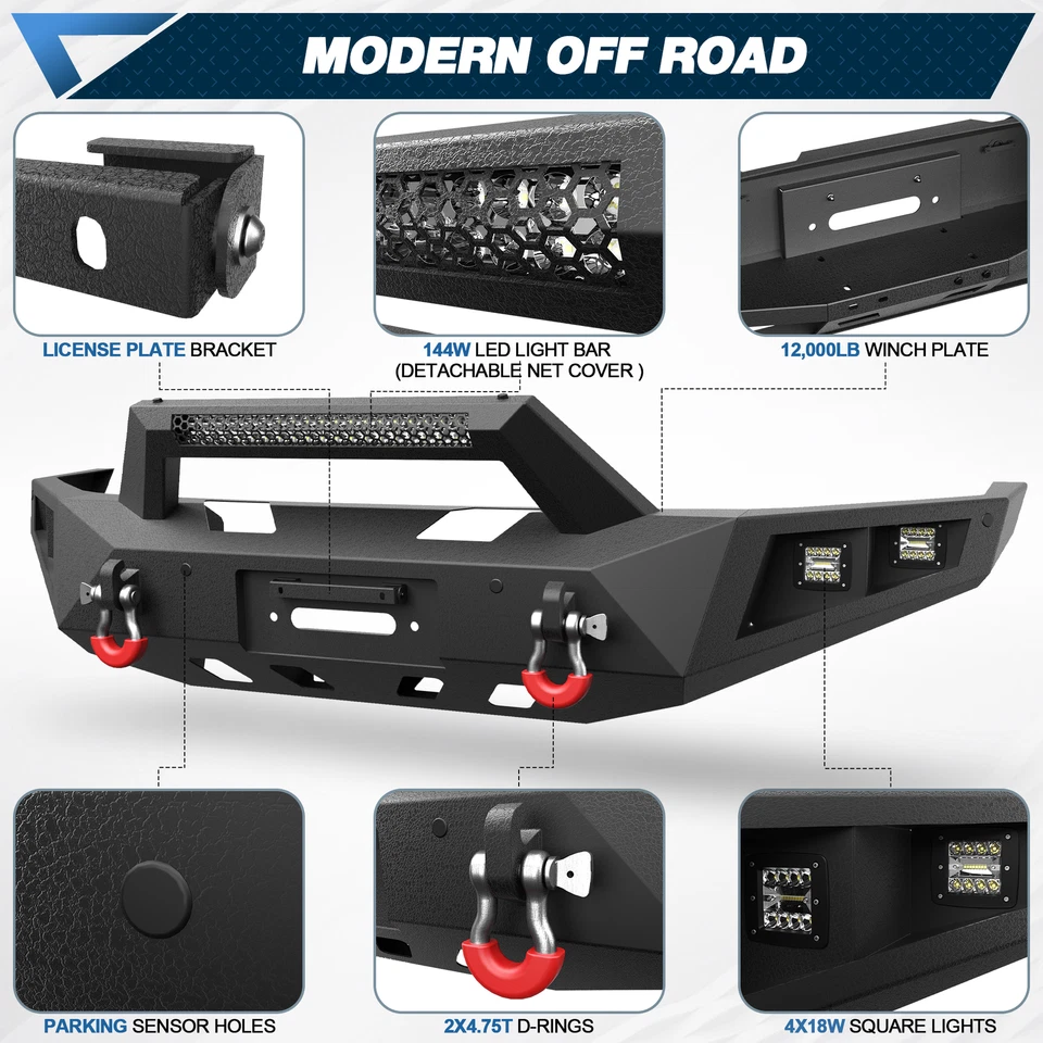 Front Bumper W/ Winch Plate & LED Lights Off-Road New For 2016-2025 Nissan Titan - Image 4 of 4