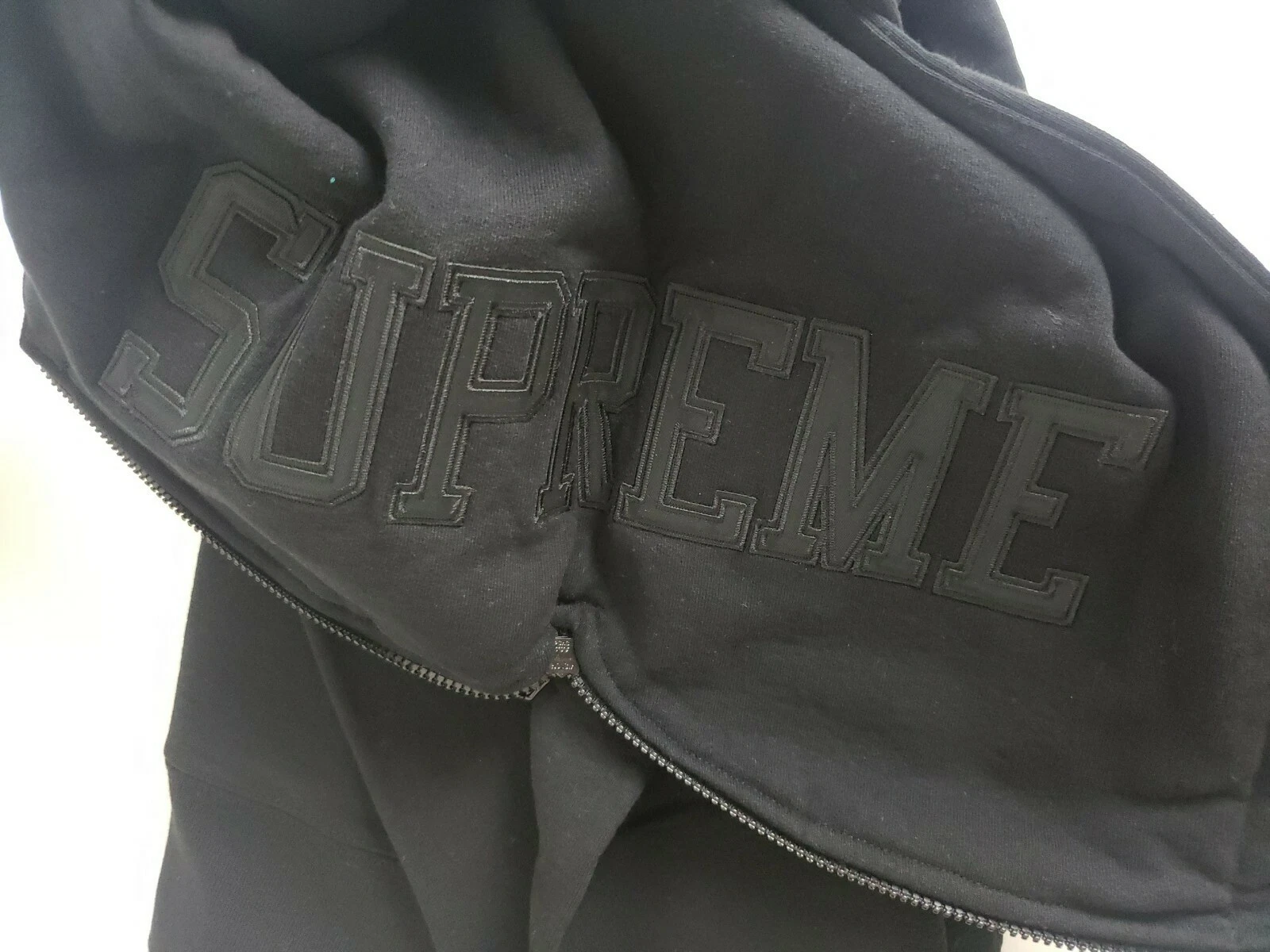 Pull zippé Supreme Split Hood FW16 noir grand sweat à capuche rare