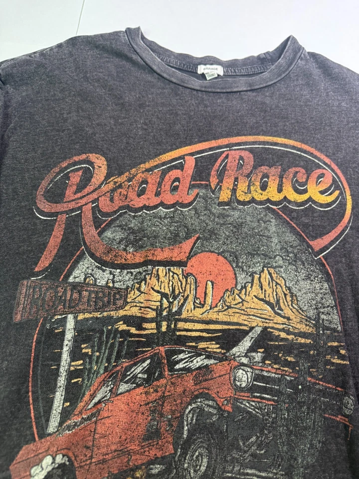 Camiseta Garage Road Race Para Hombre XS/S Negra Estampado Gráfico Manga Corta Cuello Redondo Foto 3 de 4