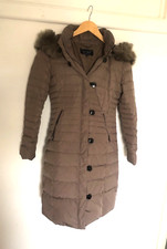 Armani Jeans Beige Coat Eider Down Faux Fur Hood Ladies Long - Size 8