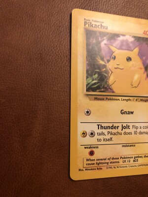1995 PIKACHU GNAW Pokemon Card 58/102 RARE - 40 HP EXCELLENT