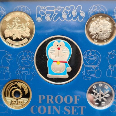 Japanese Doraemon proof coin set with 35th anniversary silver