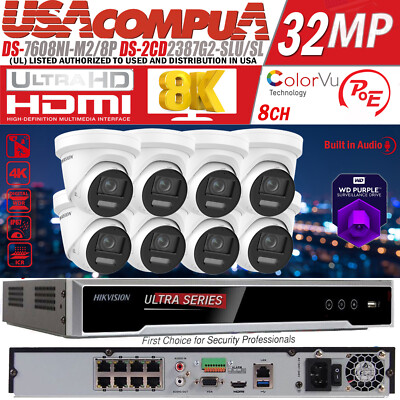 Hikvision 8 Channel 8K Ultra ColorVu Security Camera System 2-Way Audio 2.8m Lot