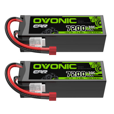 2x Ovonic 14.8V 130C 4S 7200mAh Lipo Battery T for 1/10 RC Car plane Jet Boat