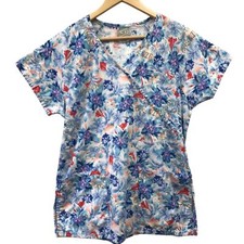 Surf Scrubs Top Womens Small Floral Blue Purple White Red Orange