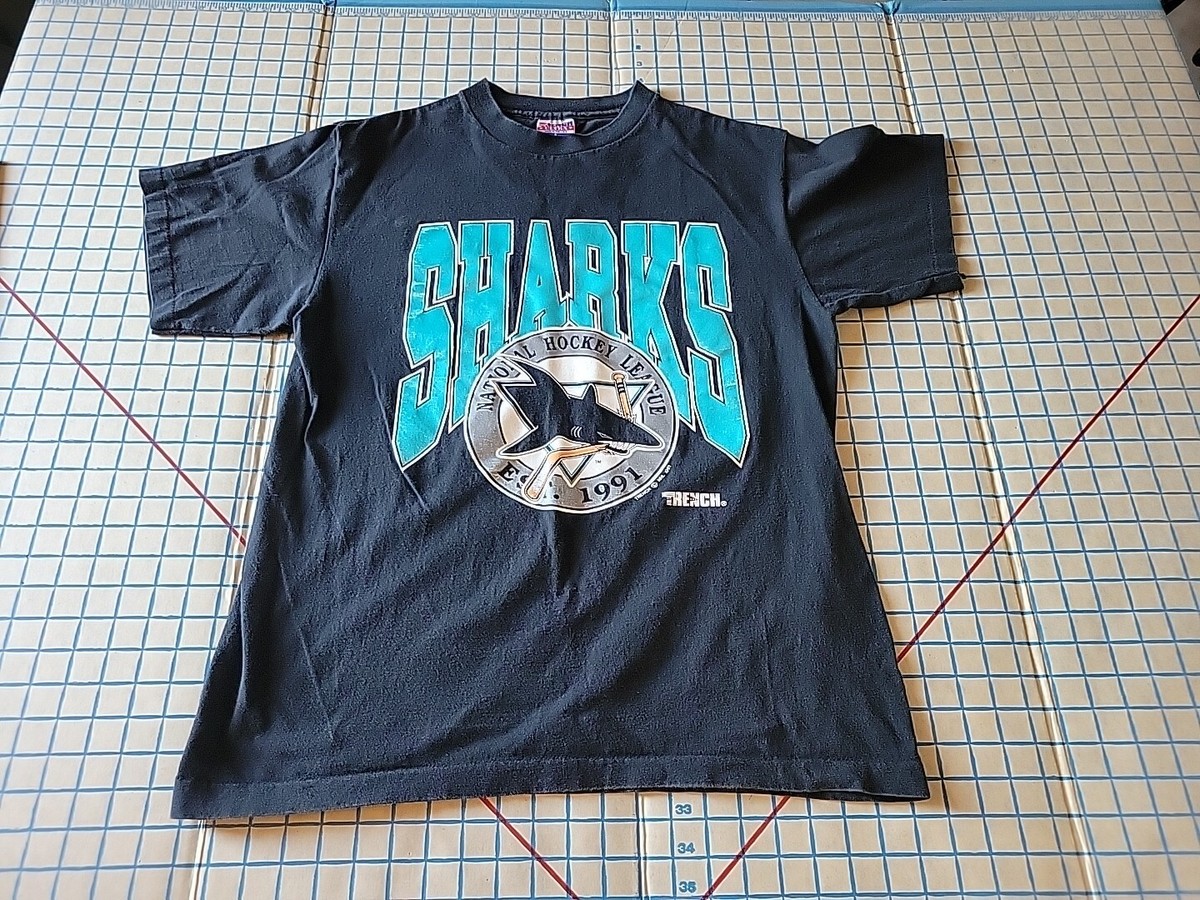 Vintage 1991 Trench NHL Hockey San Jose Sharks T Shirt Mens L Made