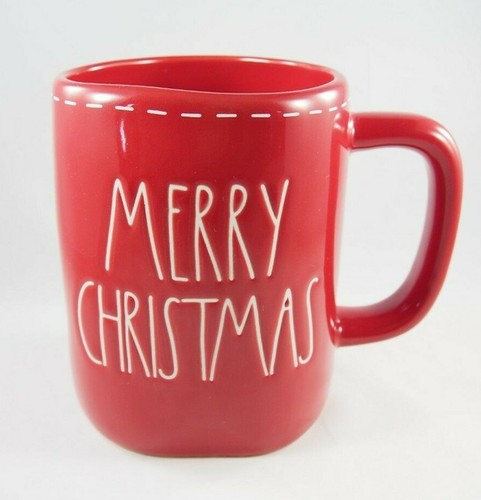 Rae Dunn Magenta 'MERRY CHRISTMAS' White Red Stitch Mug Cup Ceramic Pottery New - Picture 3 of 7