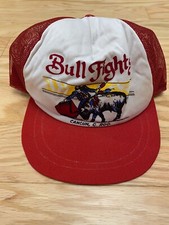 VTG Bull Fights Matador Trucker Snapback Hat Mesh Red USA Made Cancun