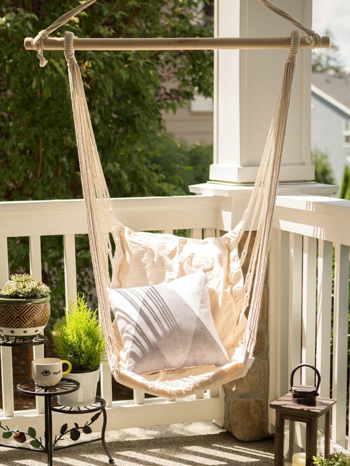 Padded Cotton Swinging Hammock Hanging Chair Outdoor Patio Yard Art Garden Decor