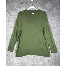 Isaac Mizrahi Live Border Stitch Mock Neck Knit Sweater Women Sz 2X Green Ribbed
