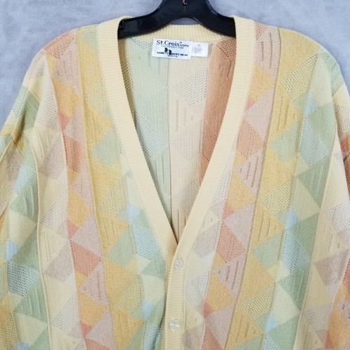 Vtg St. Croix Cardigan Men XL Cotton Pastel Geometric Textured USA Golf Street - Picture 3 of 9