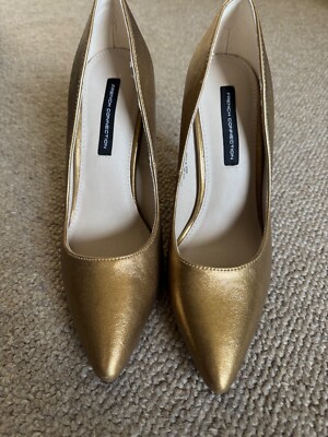 French connection size 7.5 metallic gold high heel pump