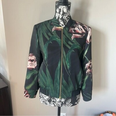 TEDBAKERジャケット Ted Baker - Khaki Green Shimmer Cropped Bomber Jacket Sz 4