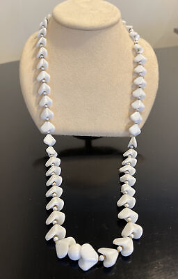 Vintage MIRIAM HASKELL White Milk Glass Bead Long Necklace 32” | eBay
