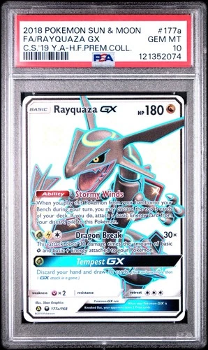 2018 Pokemon SM Celestial Storm Premium Collection #177a FA Rayquaza GX PSA 10