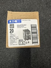 EATON BR220 Circuit Breakers 20 AMP 2 Pole Type, Pack of 5