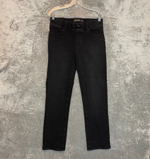 Betabrand Women 4 Pocket Yoga Denim M Petite Black Straight Leg Pull On Shaping