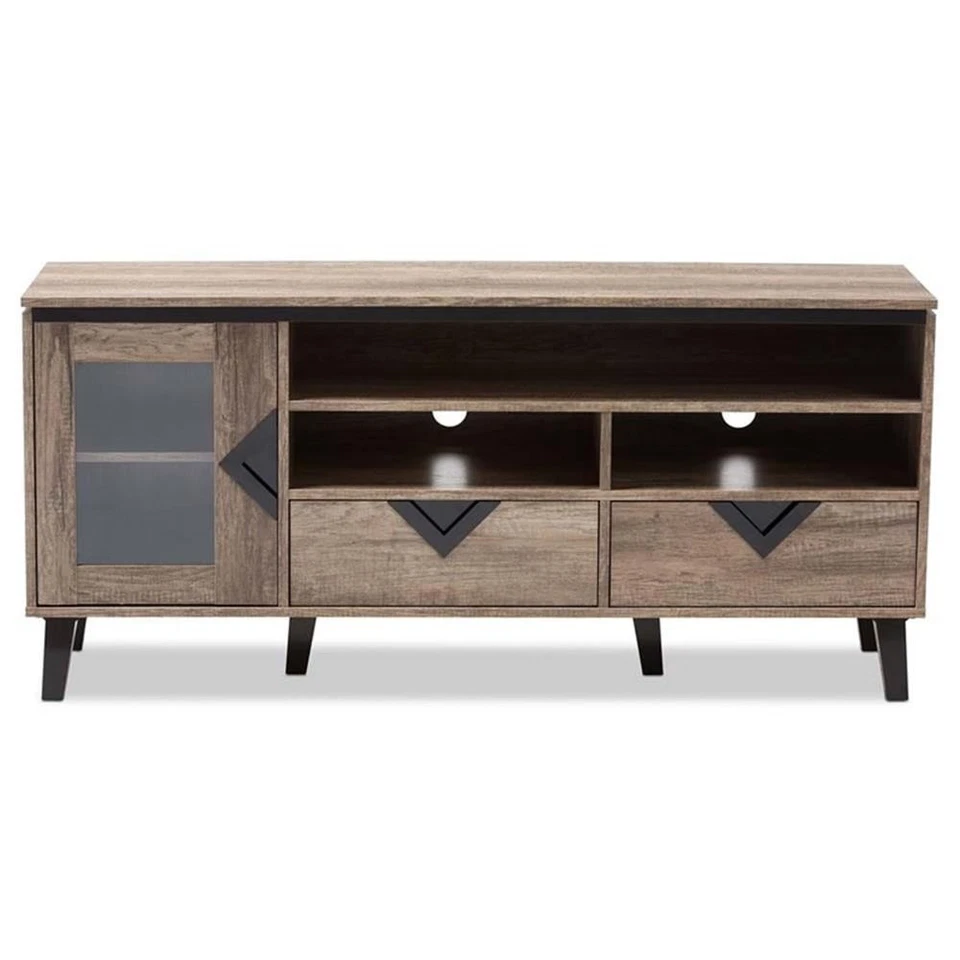 Baxton Studio Cardiff 55 英寸木质电视支架仿旧橡木 — 第 4/4 张图片