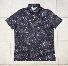 Sunday Swagger Men's Small Polo Shirt Galaxy Stars All Over Print Golf Stretch