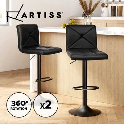 Artiss 2x Bar Stools Kitche? Dining Chairs Gas Lift Stool Leather Black - image 1 of 4